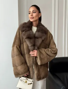 Норковый полушубок - воротник куница
