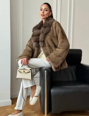 Норковый полушубок - воротник куница