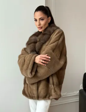 Норковый полушубок - воротник куница