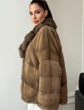 Норковый полушубок - воротник куница