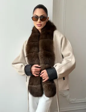 Женское шерстяное полупальто с мехом