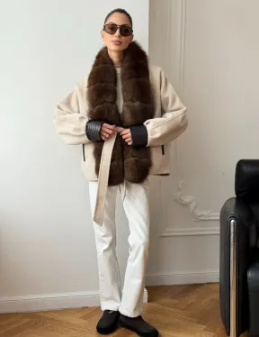 Женское шерстяное полупальто с мехом