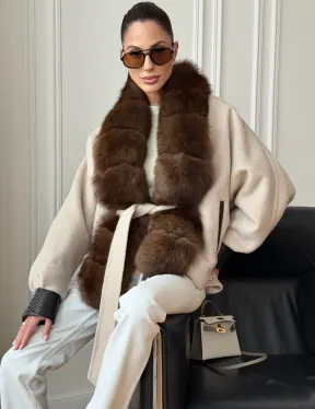 Женское шерстяное полупальто с мехом