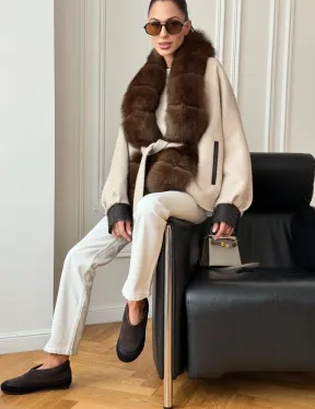 Женское шерстяное полупальто с мехом