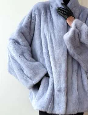 Голубой норковый полушубок - летучая мышь