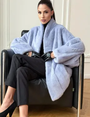 Голубой норковый полушубок - летучая мышь