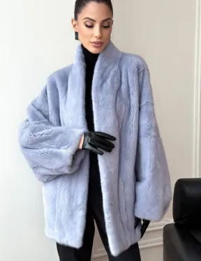 Голубой норковый полушубок - летучая мышь