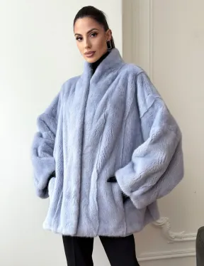 Голубой норковый полушубок - летучая мышь