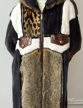 Комбинированная норковая шуба с капюшоном