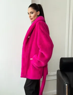 Шуба из плюшевой норки Velvet - фуксия