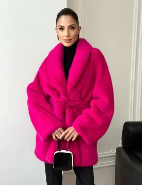 Шуба из плюшевой норки Velvet - фуксия