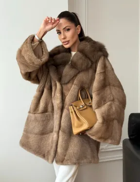 Шуба норковая с капюшоном куница