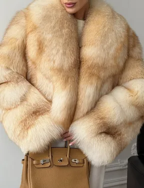 Полушубок-кроп с шалевым воротником из меха песца