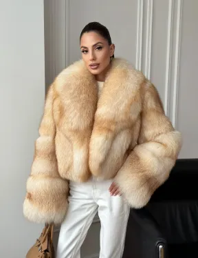 Полушубок-кроп с шалевым воротником из меха песца