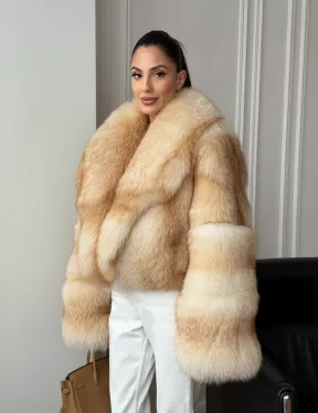 Полушубок-кроп с шалевым воротником из меха песца