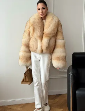 Полушубок-кроп с шалевым воротником из меха песца