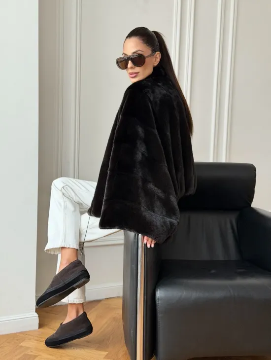 Короткая норковая шуба - пончо