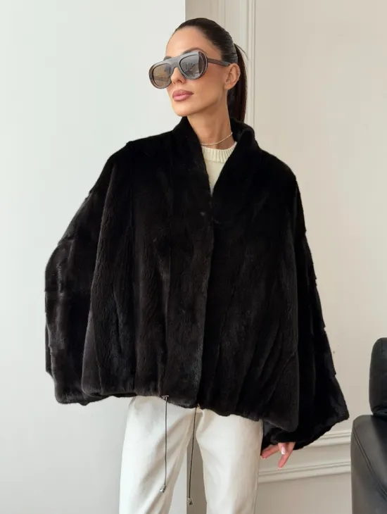 Короткая норковая шуба - пончо