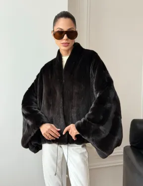 Короткая норковая шуба - пончо