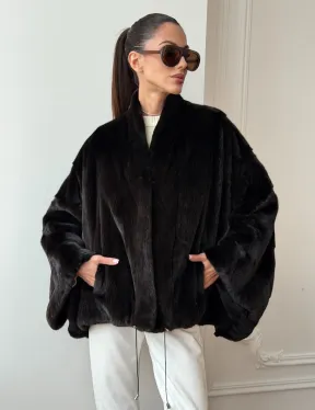 Короткая норковая шуба - пончо