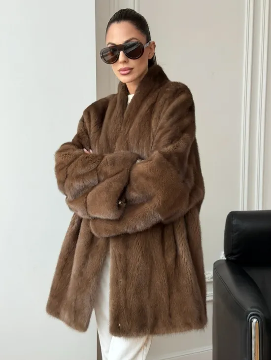 Полушубок из норки - цвет соболь