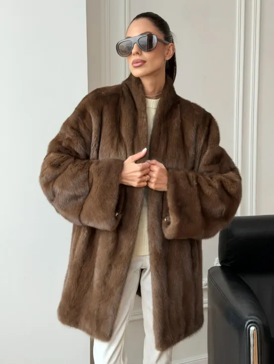 Полушубок из норки - цвет соболь