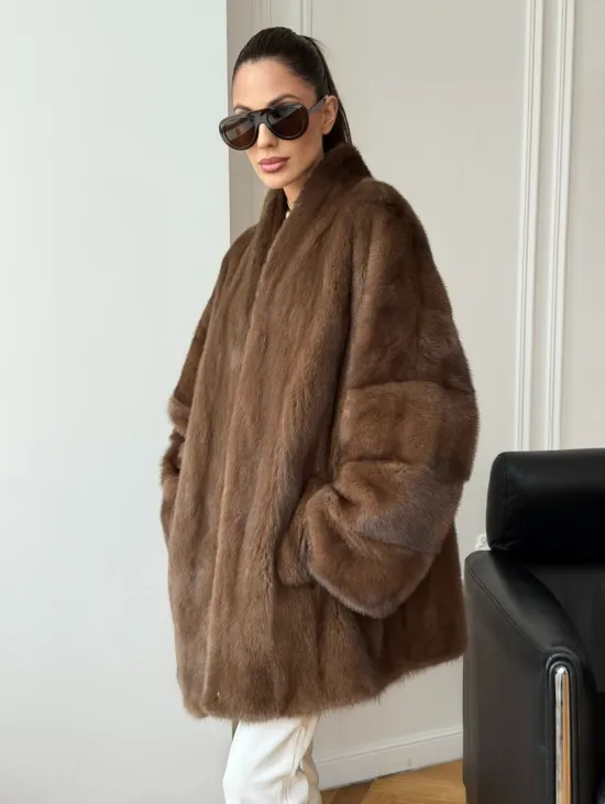 Полушубок из норки - цвет соболь