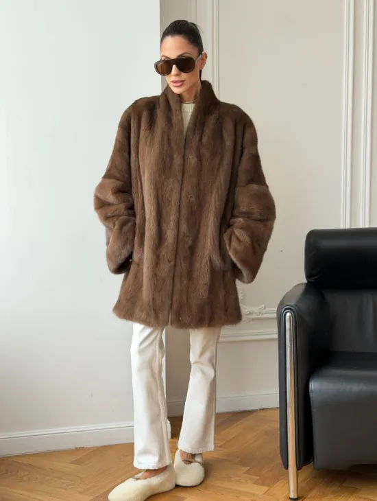 Полушубок из норки - цвет соболь