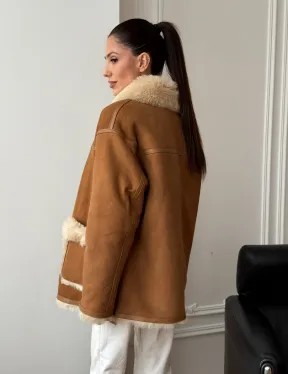 Двухсторонняя женская замшевая дубленка