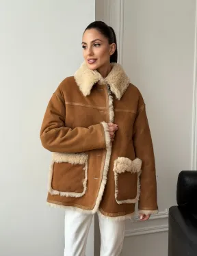 Двухсторонняя женская замшевая дубленка