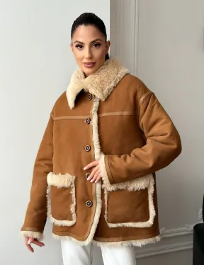 Двухсторонняя женская замшевая дубленка