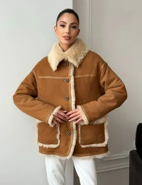Двухсторонняя женская замшевая дубленка