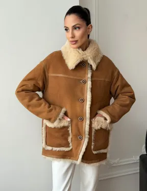Двухсторонняя женская замшевая дубленка