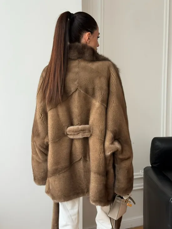 Шуба норка - воротник куница