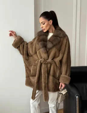 Шуба норка - воротник куница