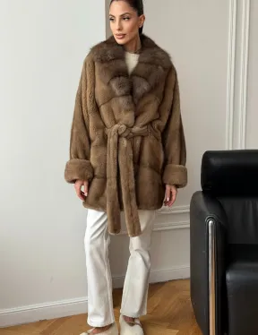 Шуба норка - воротник куница