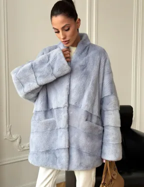 Голубая норковая шуба - жакет