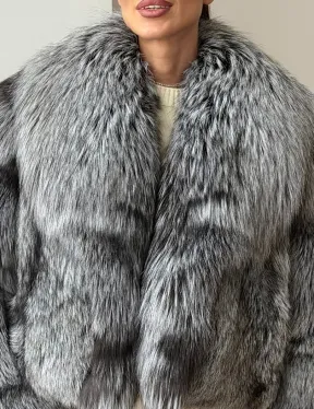 Кроп-полушубок с шалевым воротником из чернобурки