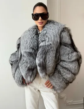 Кроп-полушубок с шалевым воротником из чернобурки