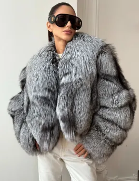 Кроп-полушубок с шалевым воротником из чернобурки