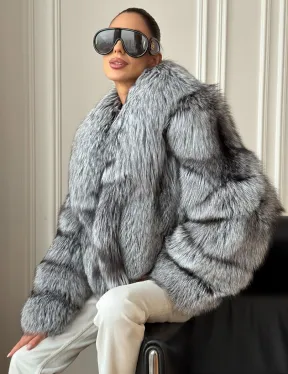 Кроп-полушубок с шалевым воротником из чернобурки