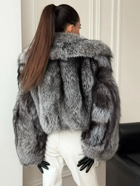 Кроп-шуба из чернобурой лисы