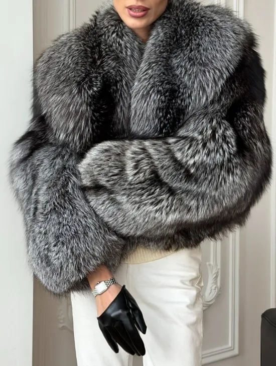 Кроп-шуба из чернобурой лисы