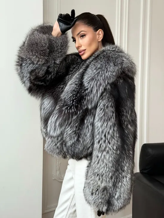 Кроп-шуба из чернобурой лисы