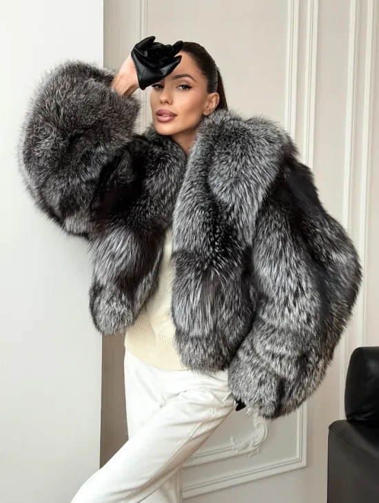 Кроп-шуба из чернобурой лисы
