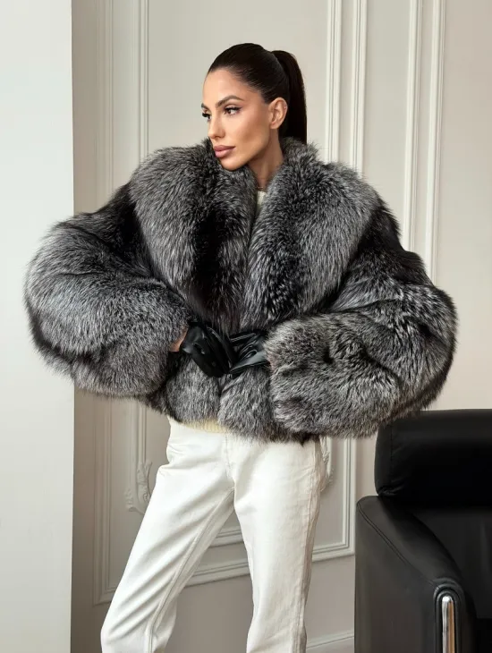 Кроп-шуба из чернобурой лисы
