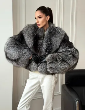 Кроп-шуба из чернобурой лисы