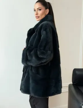 Зеленая норковая шуба - жакет