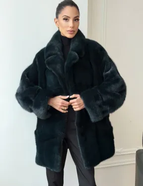 Зеленая норковая шуба - жакет
