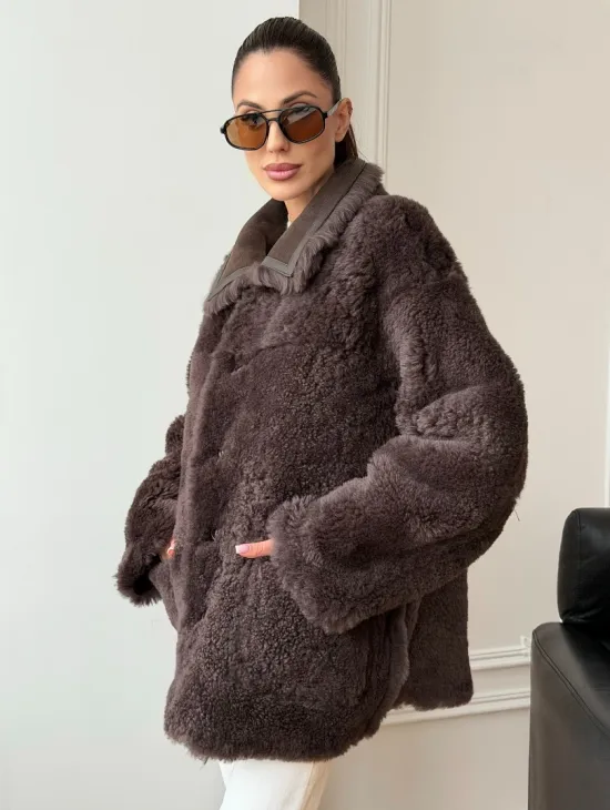 Двухсторонняя дубленка - мех тиградо